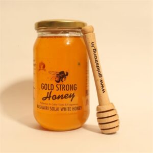 Gold Strong Kashmiri Solai White Honey 500g glass jar with wooden honey dipper