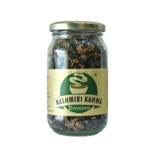 Gold Strong Kashmiri Kahwa Premium 100g glass jar with golden lid – front label