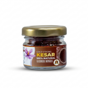 Gold Strong Kashmiri Mongra Kesar 100% natural saffron glass jar – front label
