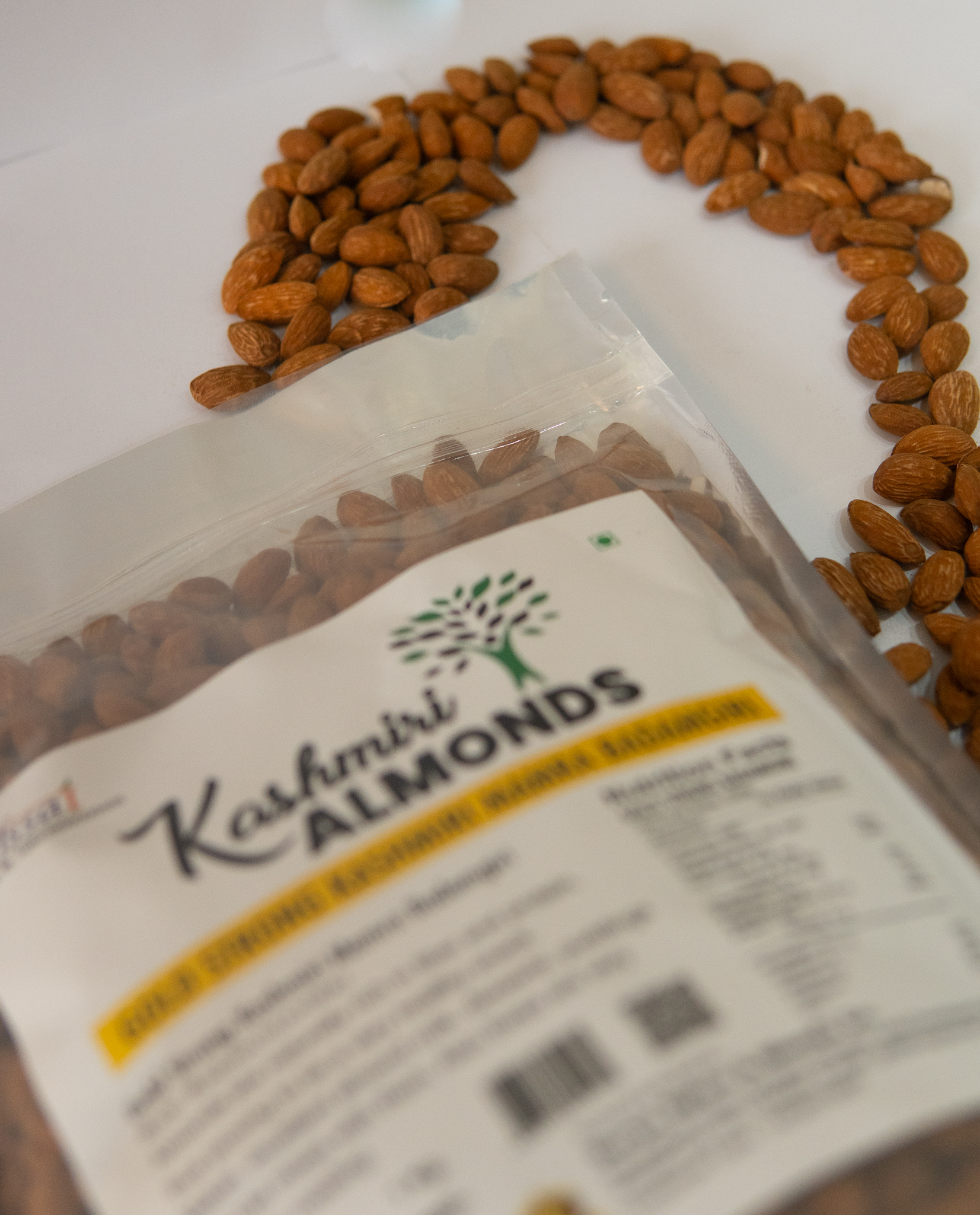 Close-up of Gold Strong Kashmiri Almonds pouch with Mamra badam